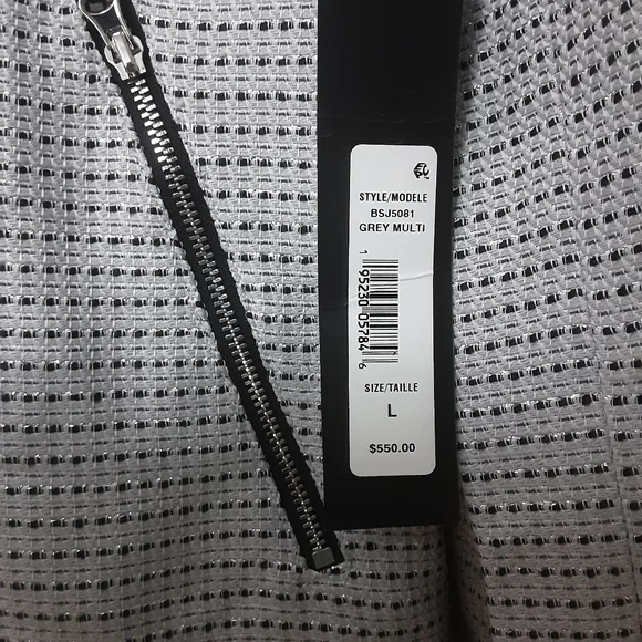 NWT Badgley Mischka Tweed Moto Jacket Grey Multi  Large - Picture 9 of 15